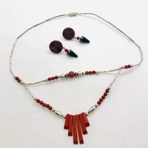 Vintage Southwestern Red Stone Necklace & Jasper Earrings